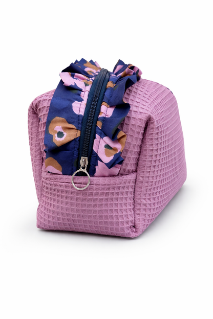 Mirari Tote Bag · Beige Waffle Cotton, mauve interior, floral bow