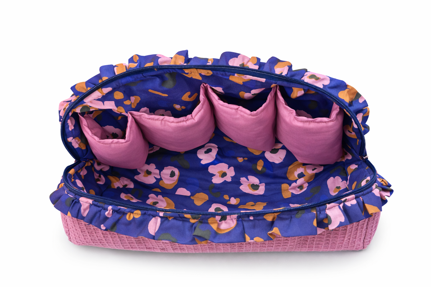 Mirari Tote Bag · Beige Waffle Cotton, mauve interior, floral bow